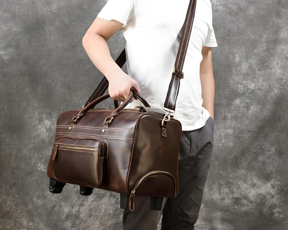 mens leather carry on travel bag